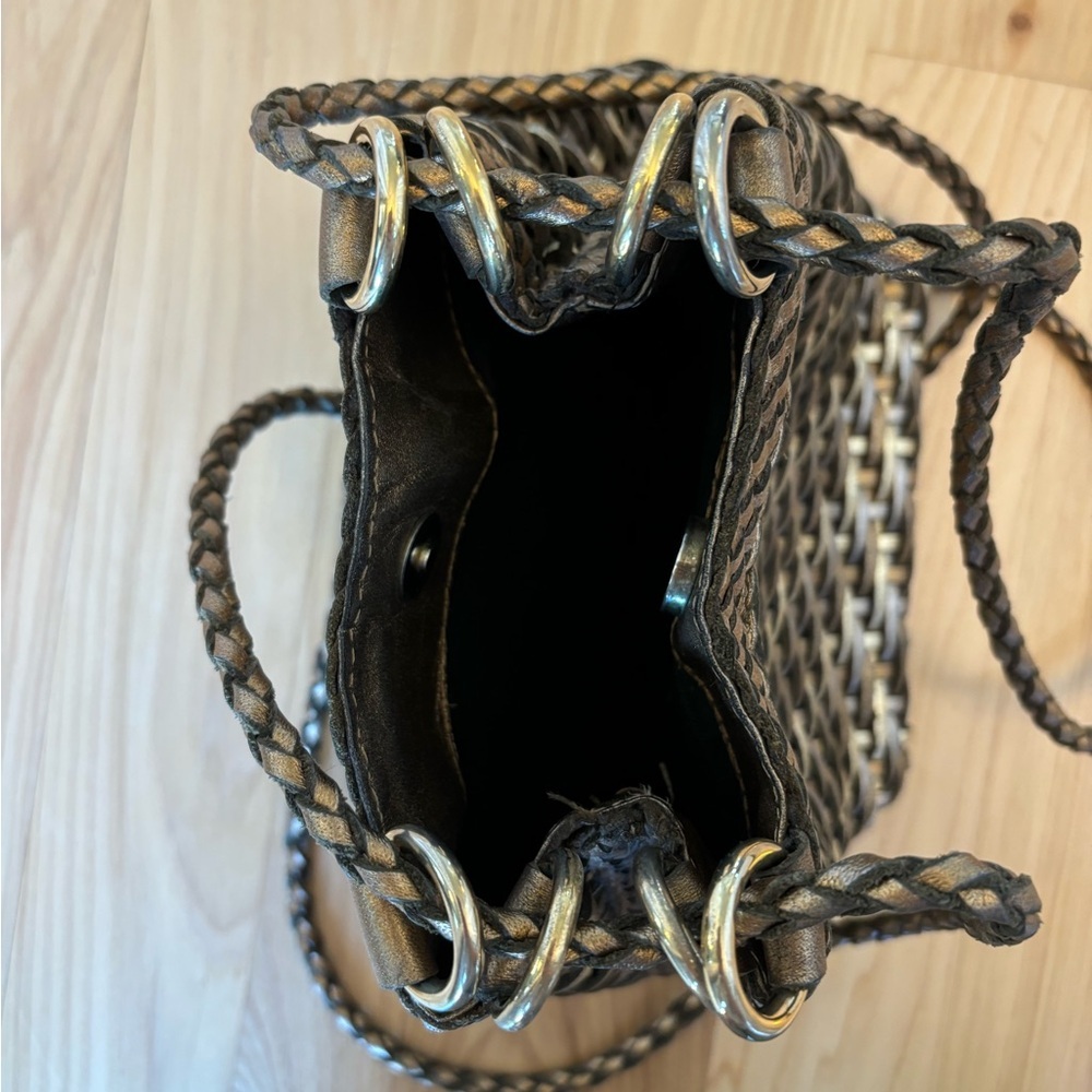 Franco Sarto Metallic Faux Leather Drawstring Bucket Bag Vtg 80s 90s - Picture 6 of 10